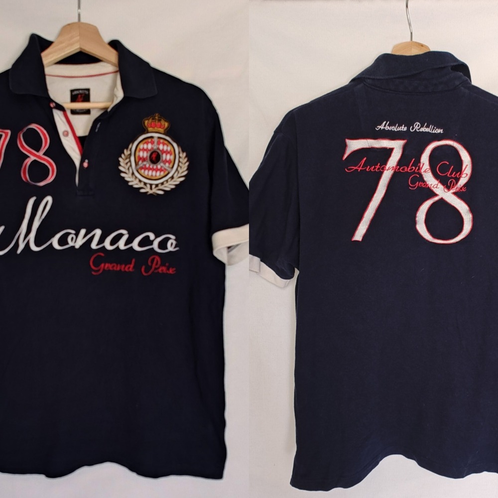 Absolute Rebellion Polo Grand Prix Navy Blue Red Auto Club‎ 78 Cotton Large L